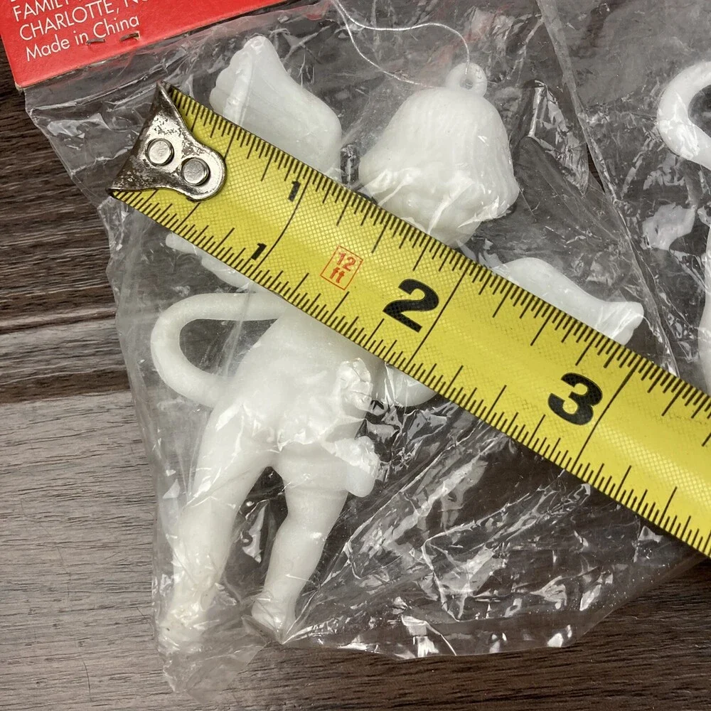 VTG Set 4 Musical Angel Cherub Christmas Ornaments White Plastic Harp Lute Flute
